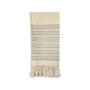 Echarpe en coton crème et fil noir épais, tissage serré