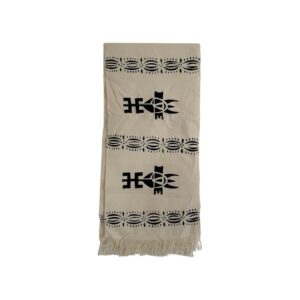 Chemin de table en Bogolan crème à motifs noir TB0003-6