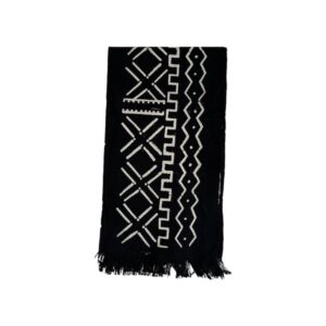 Chemin de table en Bogolan noir à motifs crème TB0003-1
