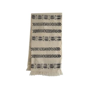 Chemin de table en Bogolan crème à motifs noir TB0003-4