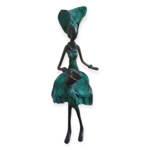 Statuette Artisanale en Bronze – Femme Assise - Vert