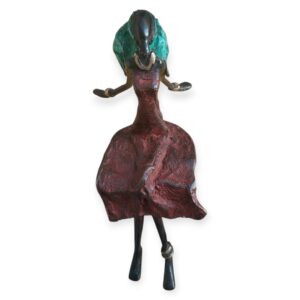 Statuette Artisanale en Bronze – Femme Assise - Bordeau et vert